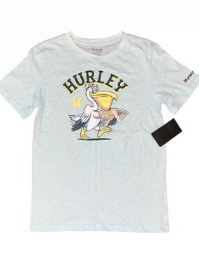 Hurley Ice Blue Seagull Surf  Logo Short Sleeve Shirt Boys Large NWT
